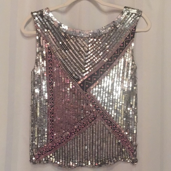 Sequins sleeveless top in silver and pink - Picture 2 of 5
